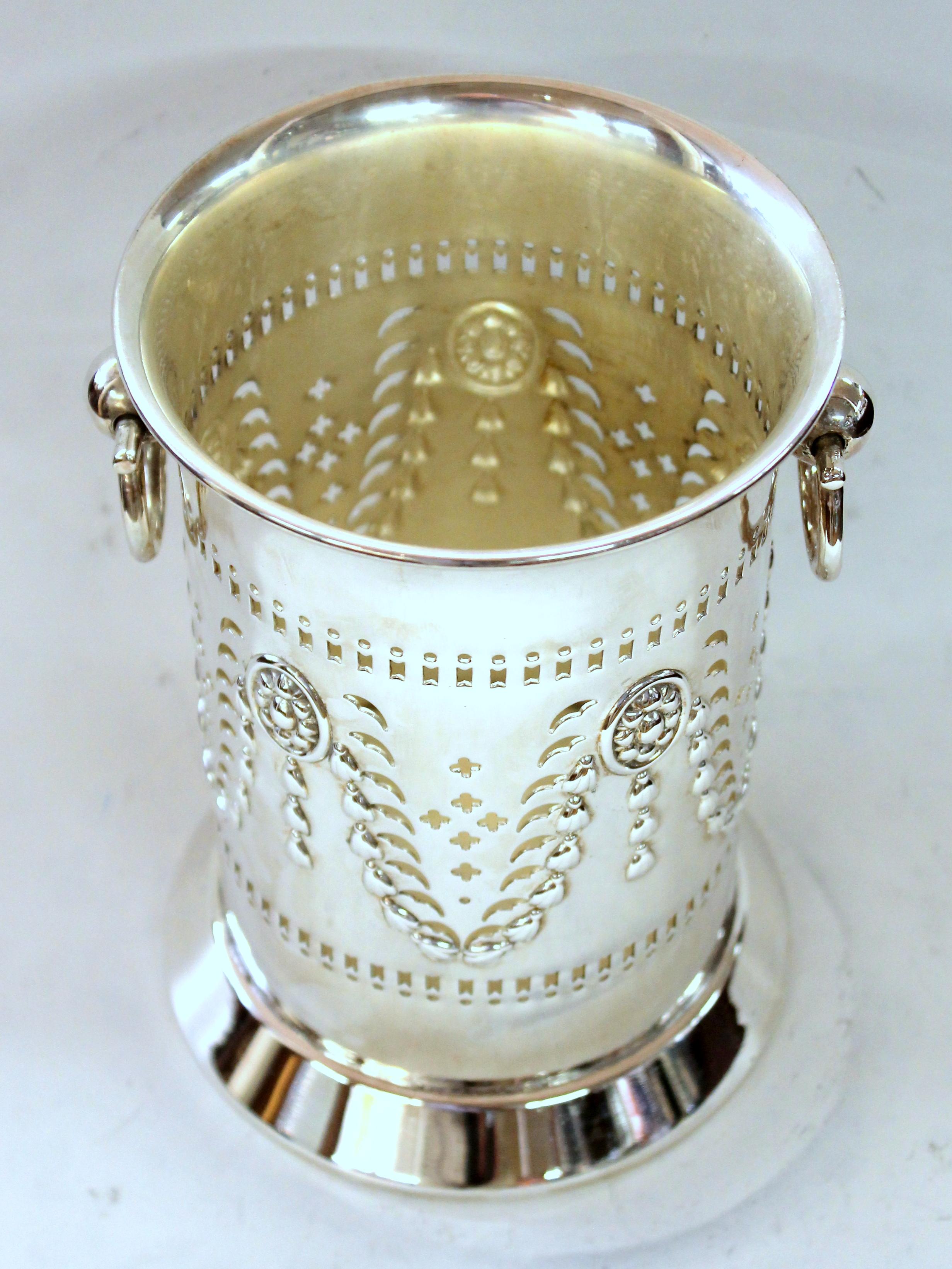 Superb English tall silver plate hand pierced and chased 