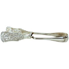 Old English Silver Plate Hand Engraved and Pierced Asparagus or Sandwich Tongs