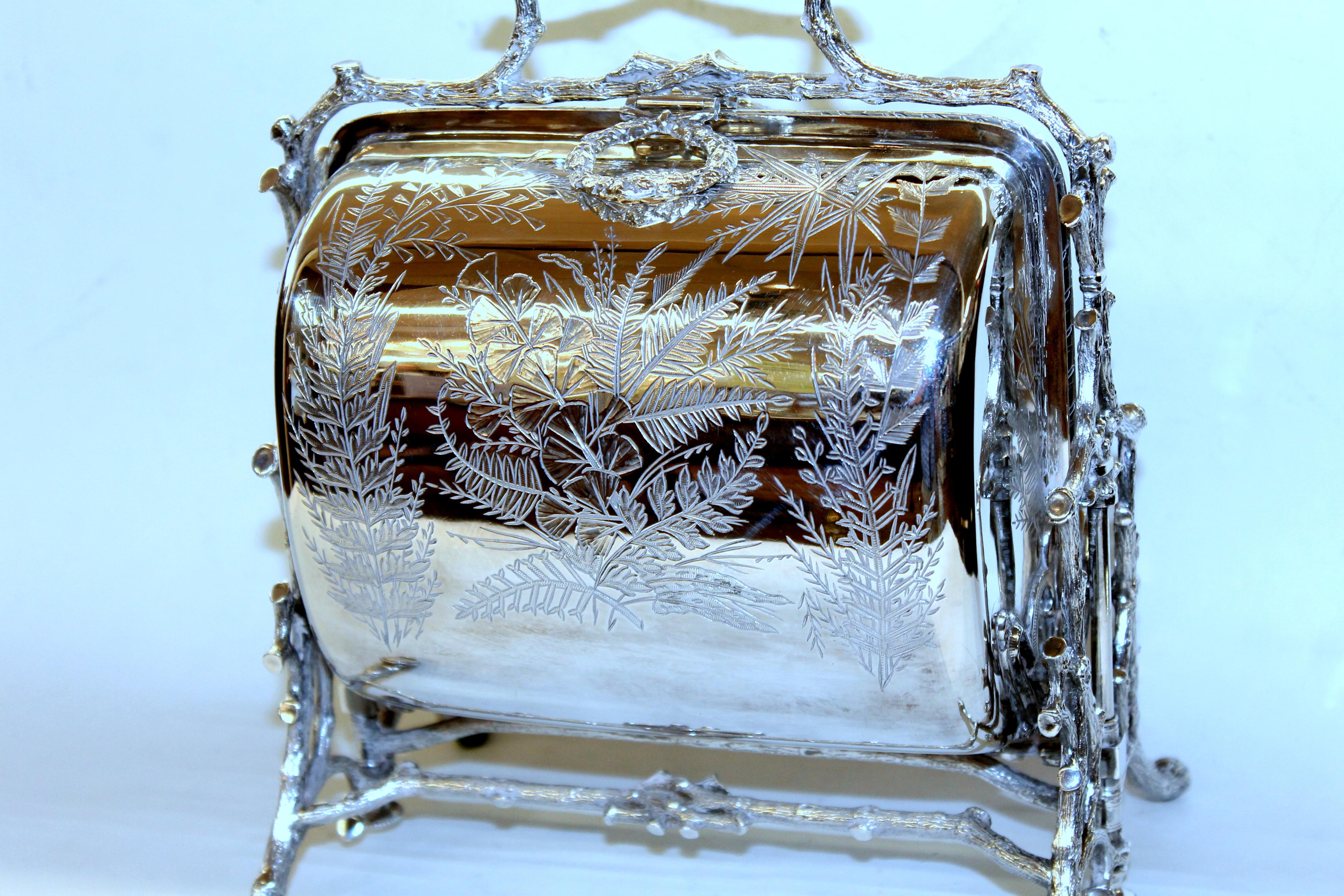 Hand-Crafted Old English Silver Plate Hand Engraved Double-Folding Biscuit Box, Fenton Bros