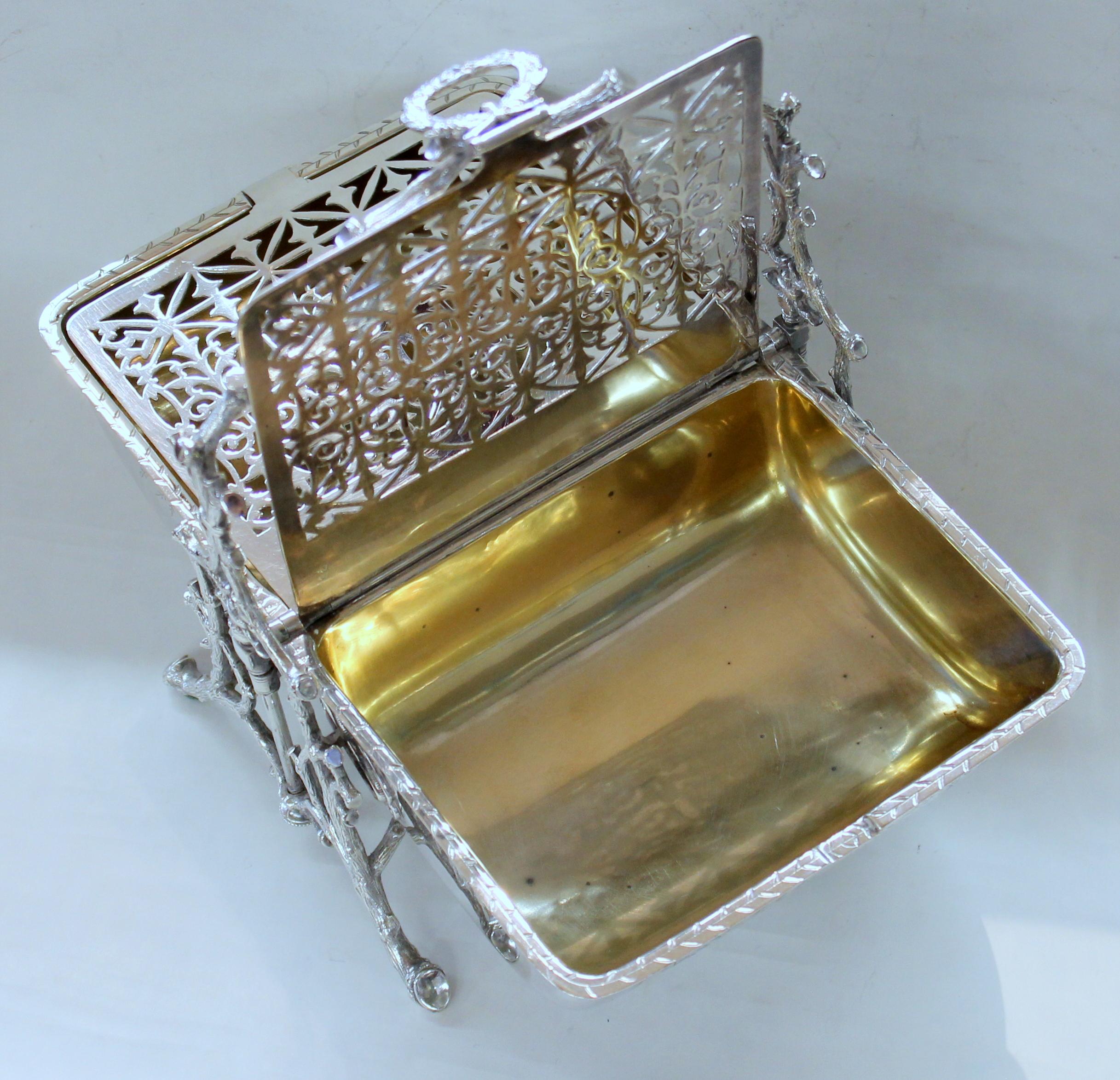 19th Century Old English Silver Plate Hand Engraved Double-Folding Biscuit Box, Fenton Bros
