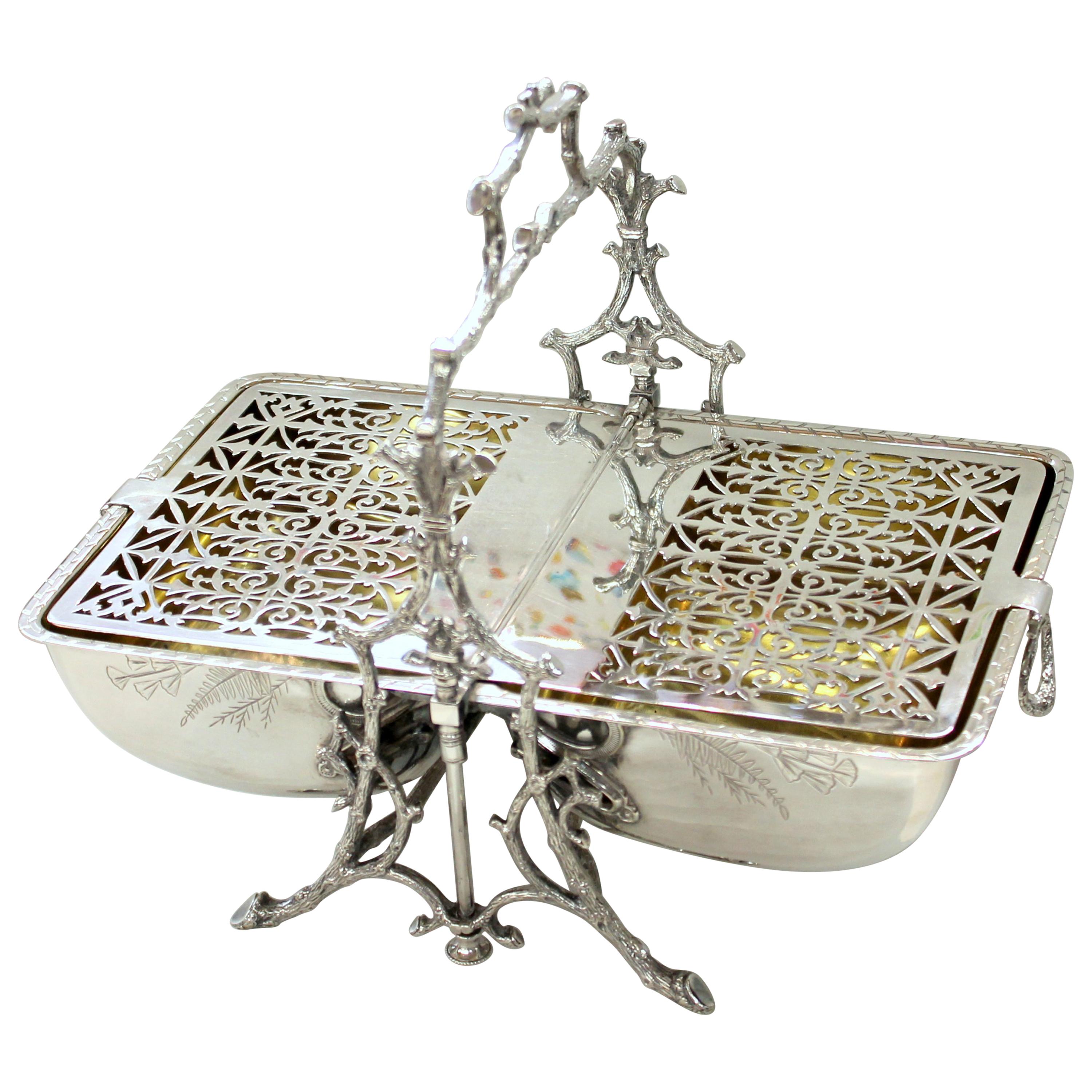 Old English Silver Plate Hand Engraved Double-Folding Biscuit Box, Fenton Bros