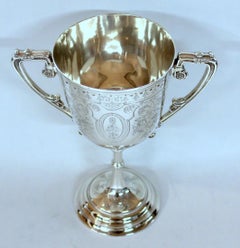 Old English Silver-plate Hand Engraved Two-Handle Loving or Trophy Cup