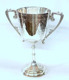 Old English Silver-plate Hand Engraved Two-Handle Loving or Trophy Cup