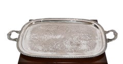 Old English Silver Plate Ornate Rectangular Footed Serving Tray with Handles.