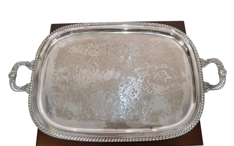 Silver Plate Square Tray, Vintage Silver Plate Footed Tray with Light  Monogram S in Cartouche, Scalloped Rim, Vanity Tray, Barware Tray