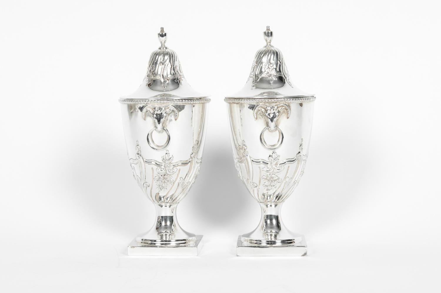 Old English Silver Plate Pair of Covered Urn 6