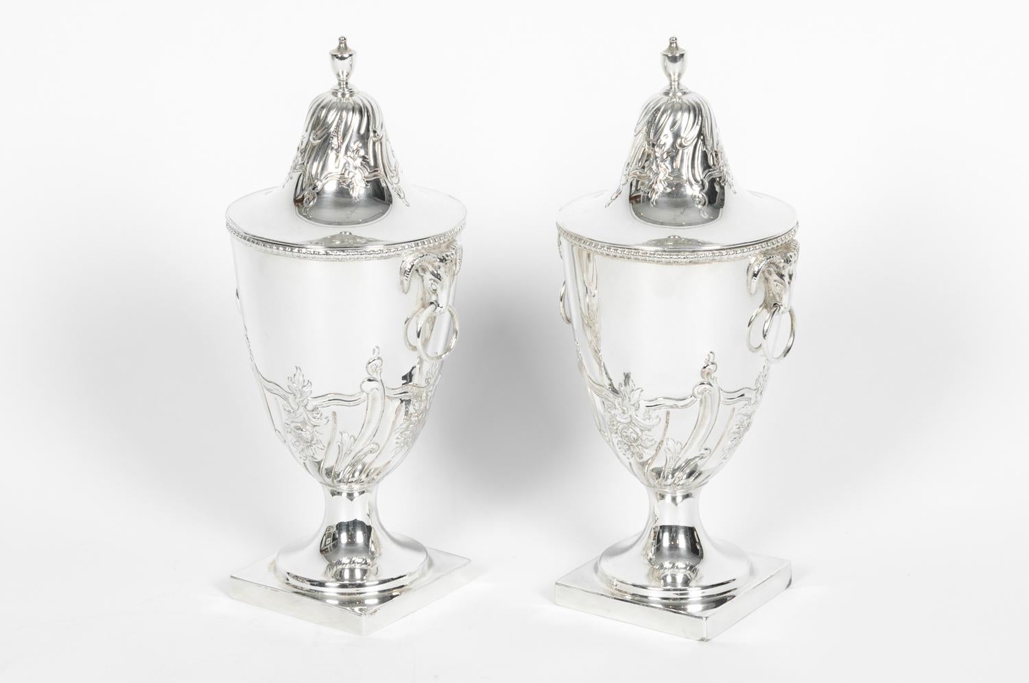Old English Silver Plate Pair of Covered Urn 1