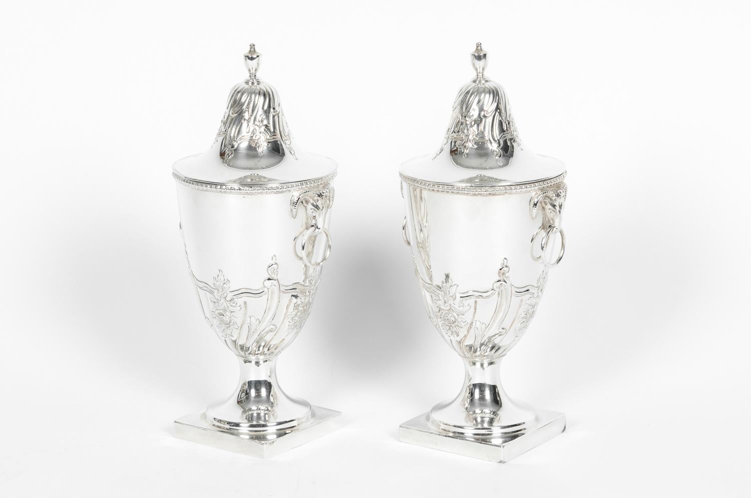Old English Silver Plate Pair of Covered Urn 3