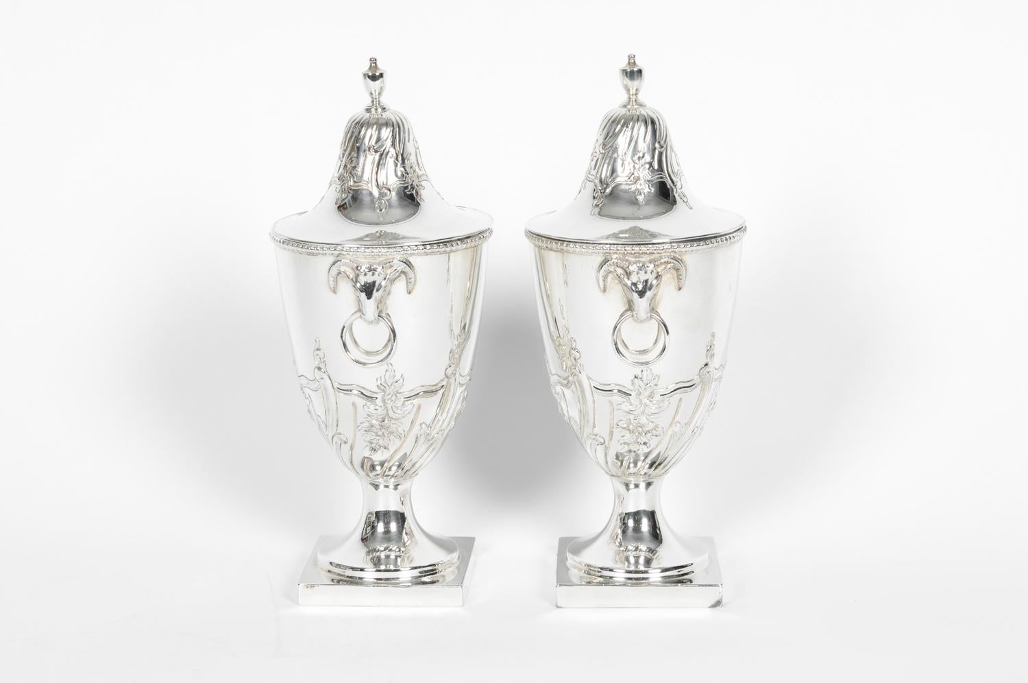 Old English Silver Plate Pair of Covered Urn 4