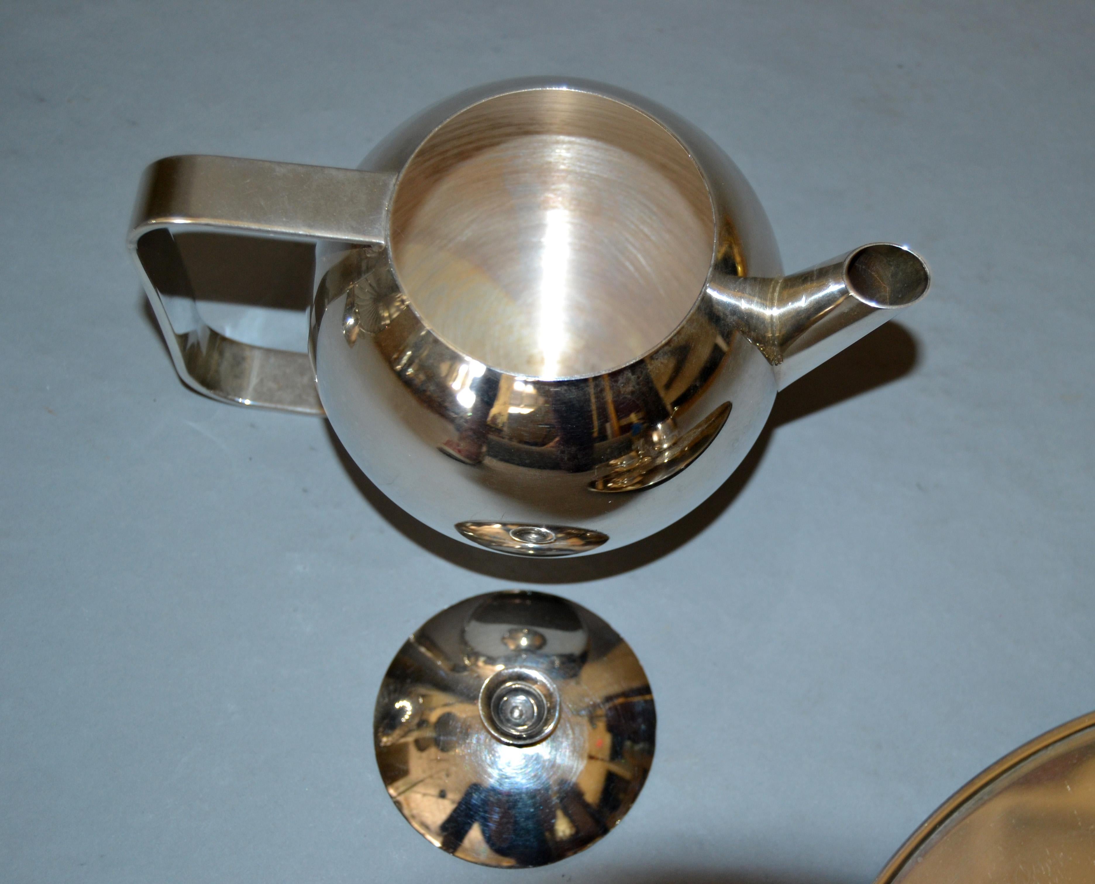 50s Old English Silver Plate Sechs Pieces Tee-Kaffee-Service auf runde Serviertablett im Angebot 2