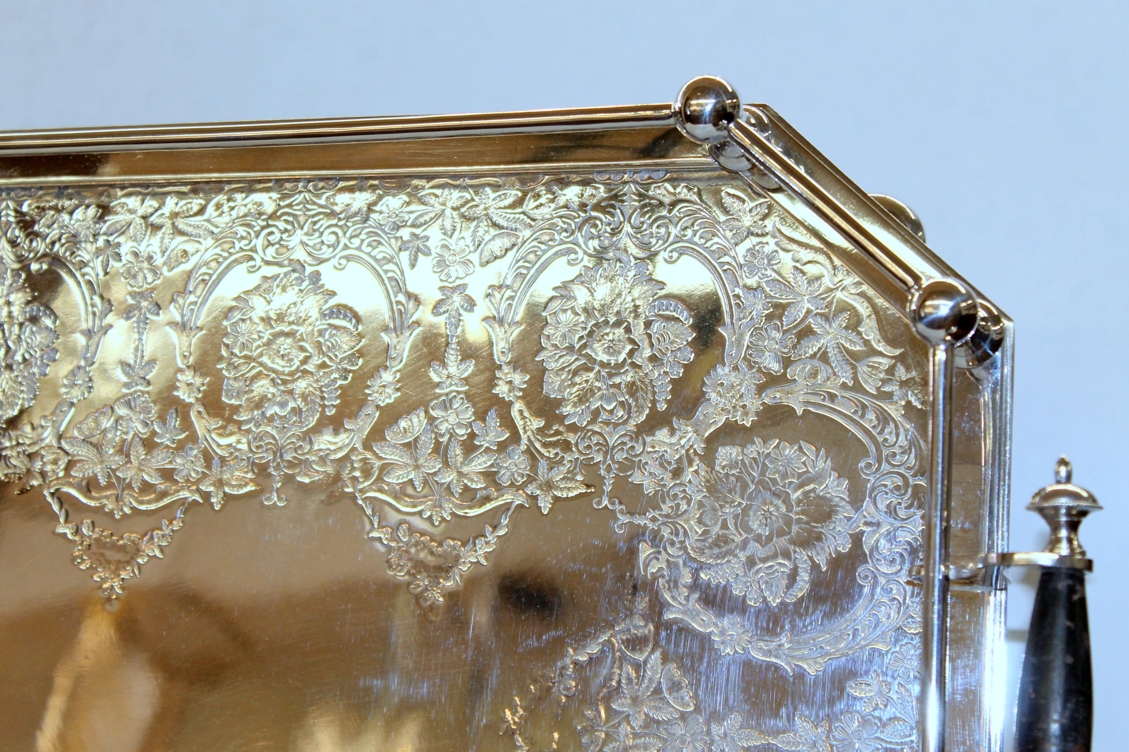 Old English Silverplate Chased Rail Style Gallery Tray, Hammond, Creake & Co. 8