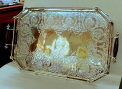 Old English Silverplate Chased Rail Style Gallery Tray, Hammond, Creake & Co.