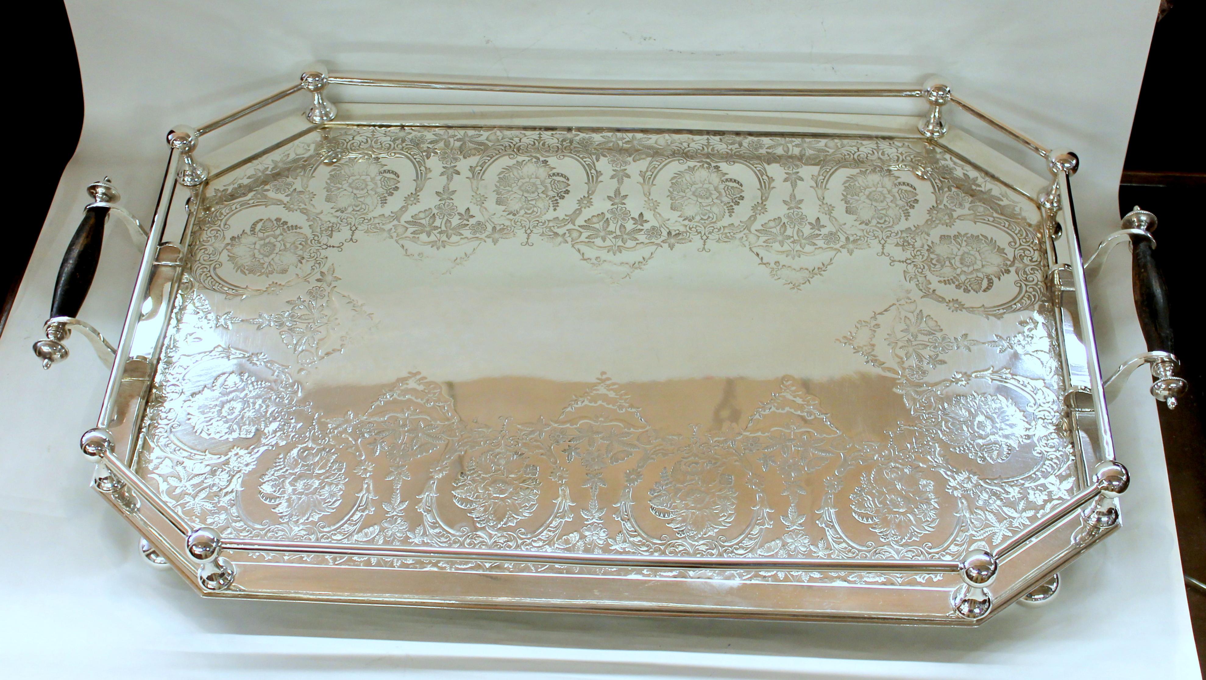 Silver Plate Old English Silverplate Chased Rail Style Gallery Tray, Hammond, Creake & Co.