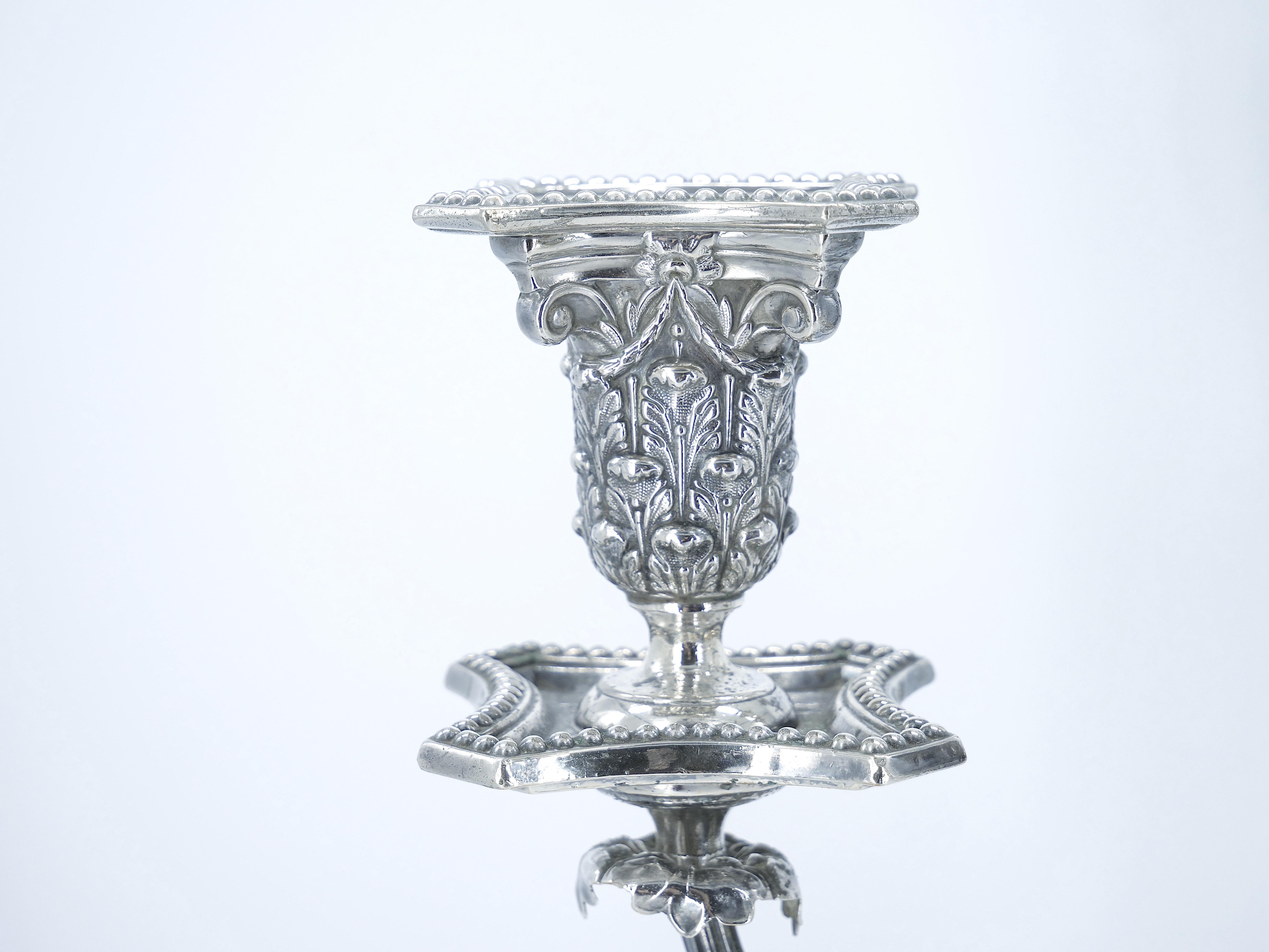 Old English Silverplate Five Light Candelabrum by James Dixon, circa 1860 In Good Condition For Sale In Tarry Town, NY