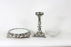 Old English Three-Piece Plated Mirrored Plateau/Crystal Centerpiece