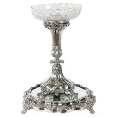Centre de table Old English à trois pièces:: plateau miroir plaqué et cristal