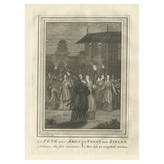Old Engraving Depicting the Buddhist Festival of Souls 'Obon' in Japan, 1758