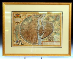 Old Engraving Map of Paris French Munster 16th Century Walled City Framed