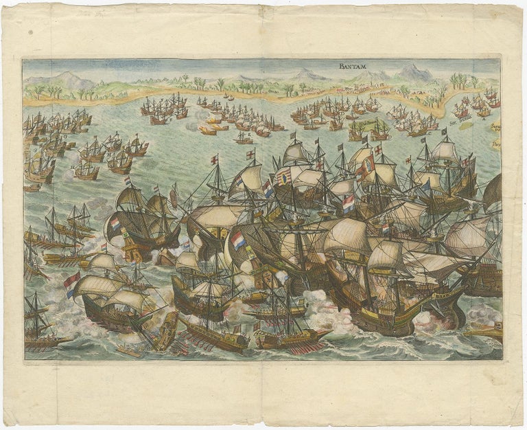 Old Engraving of a Dutch Attack on the Portuguese Near Bantam ...
