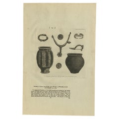 Old Engraving of Antiquities found in a Bed of Chalk, Winchester, England, 1789