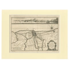 Antique Old Engraving of Batavia 'Jakarta, Indonesia' with Map and Harbour View, 1750