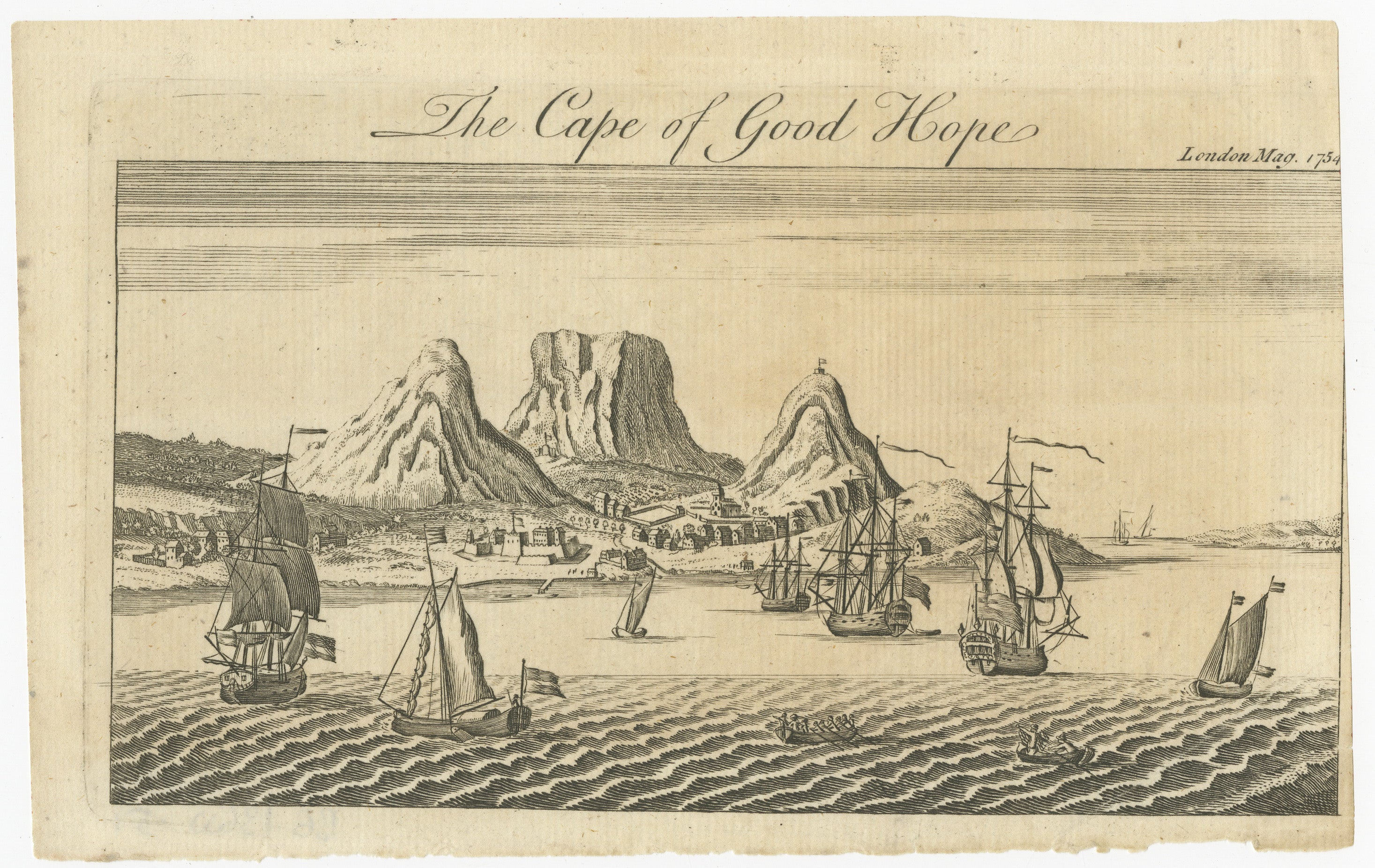 Engraved Old Engraving of Cape Good Hope in South Africa, 1754 For Sale