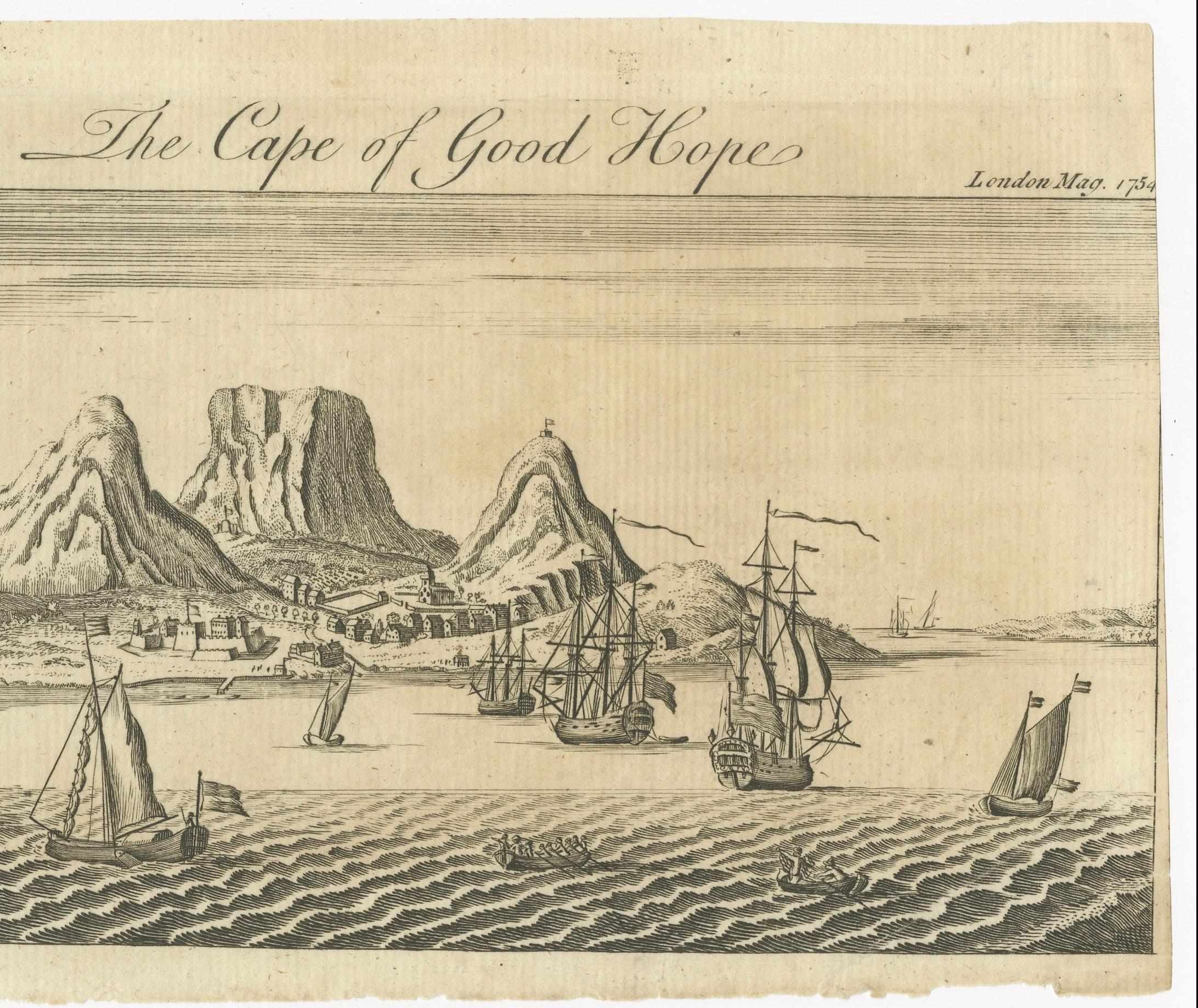 Old Engraving of Cape Good Hope in South Africa, 1754 In Good Condition For Sale In Langweer, NL