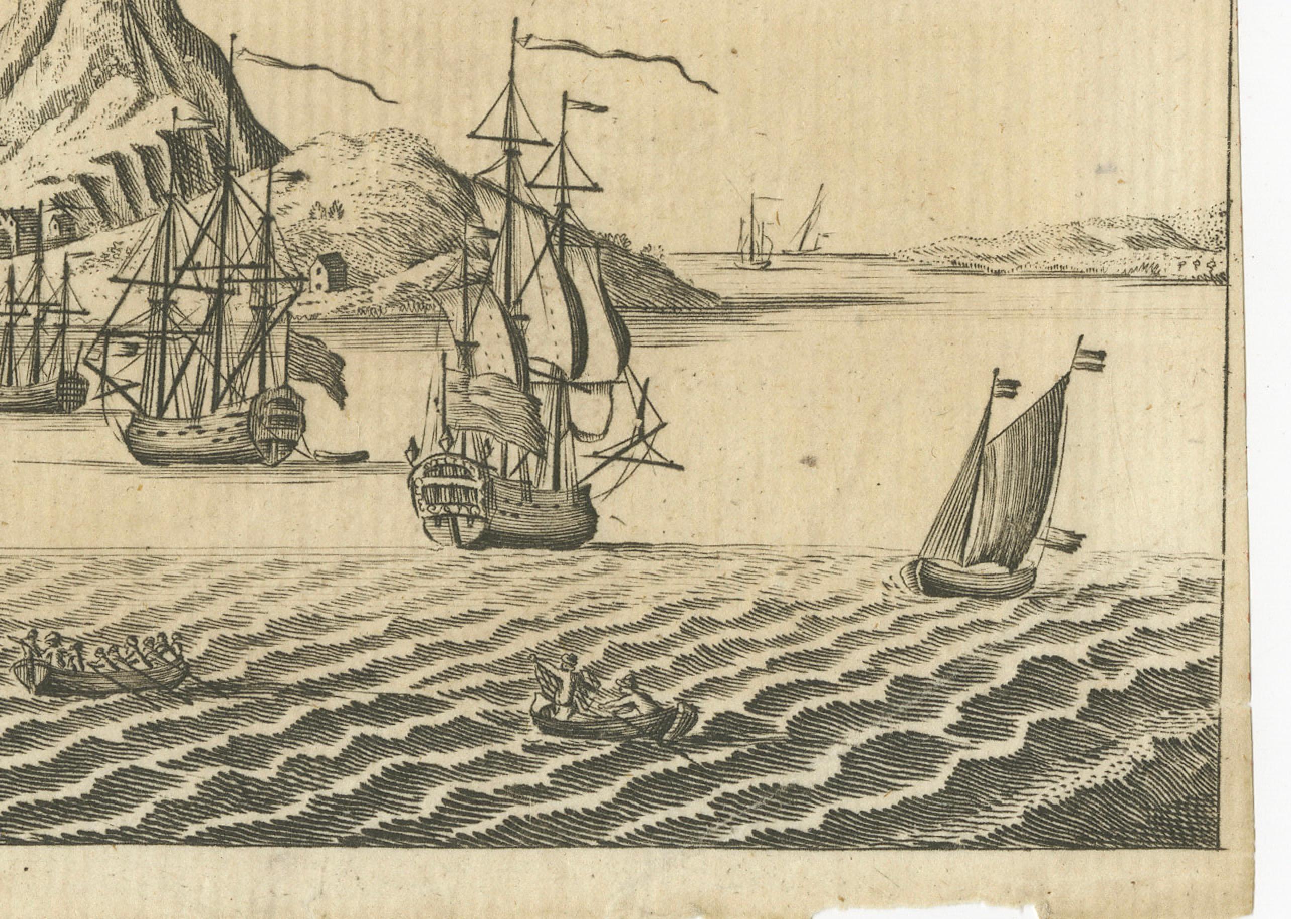 Old Engraving of Cape Good Hope in South Africa, 1754 For Sale 1