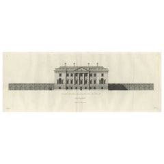 Old Engraving of Fonthill House in Wiltshire, England, ca.1770