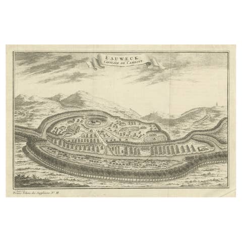 Old Engraving of Longvek or Lavek (Eauweck), the 2nd Capital of Cambodia, 1761