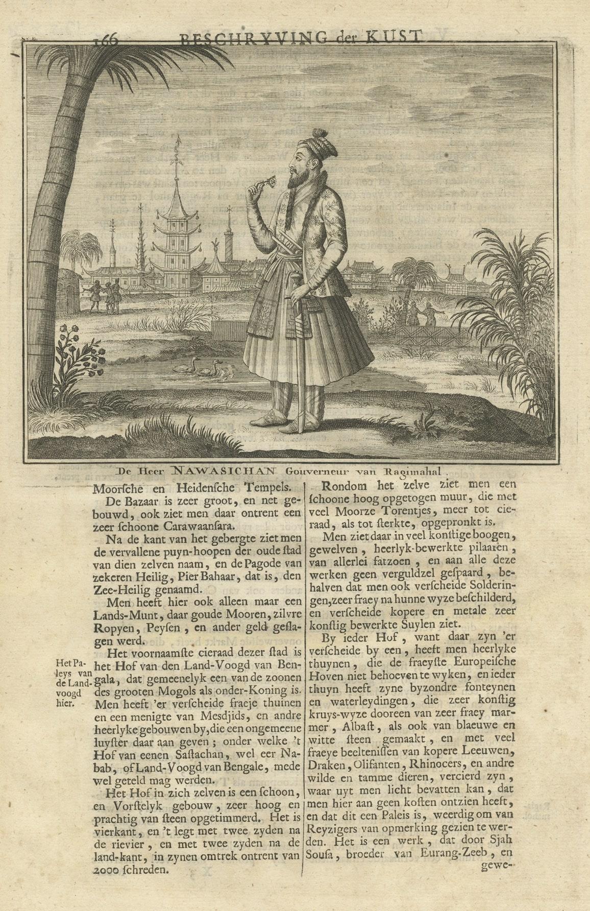 Paper Old Engraving of Lord Nawasichan, Governor of Rajmahal, Jharkhand State in India For Sale
