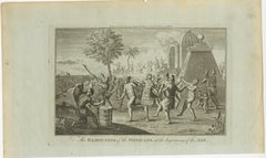 Old Engraving of Mexican Festivities and Rituals in the Age of Discovery, 1794