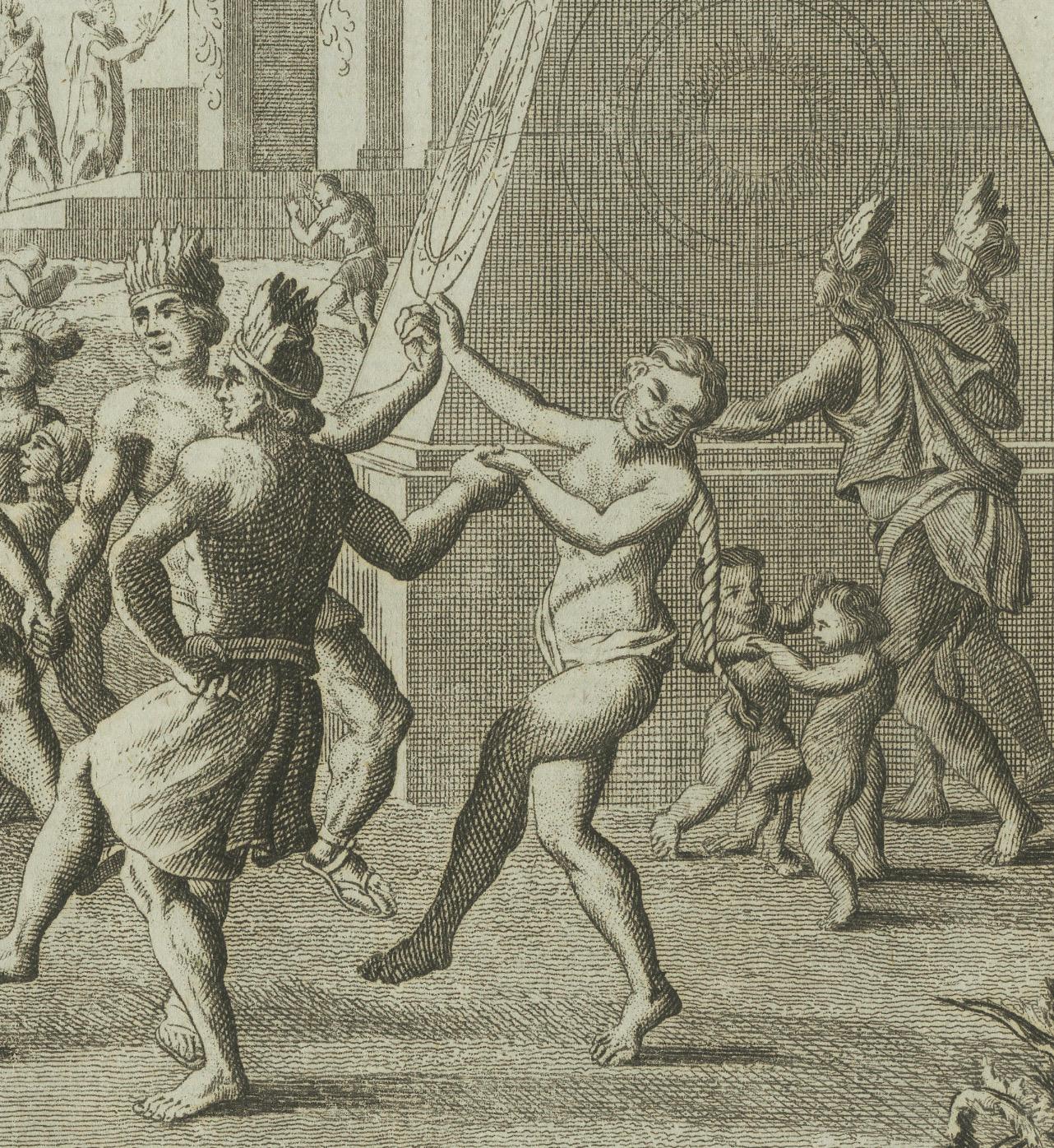 Gravé Ancienne gravure des festivités et rituels mexicains à l'ère de la découverte, 1794 en vente
