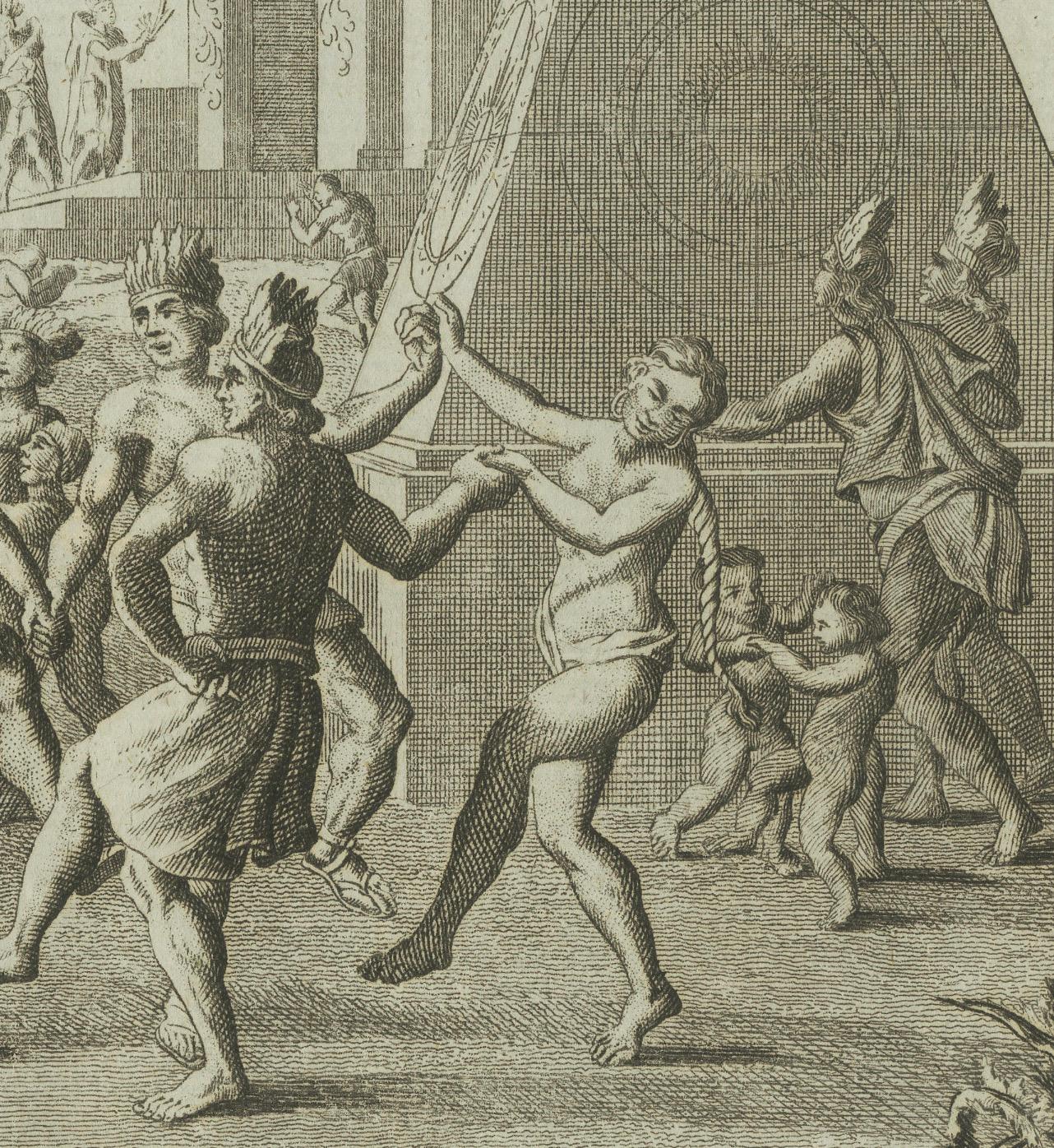 Engraved Old Engraving of Mexican Festivities and Rituals in the Age of Discovery, 1794 For Sale