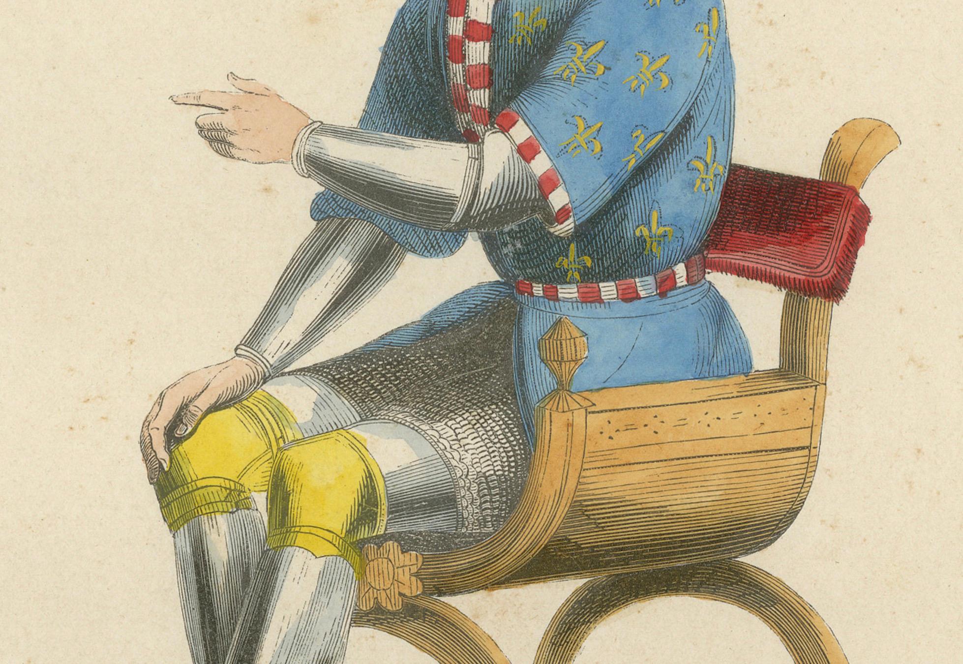 Gravure ancienne de Philippe le Hardi : The Bold Duke of Burgundy in Council, 1847 Bon état - En vente à Langweer, NL