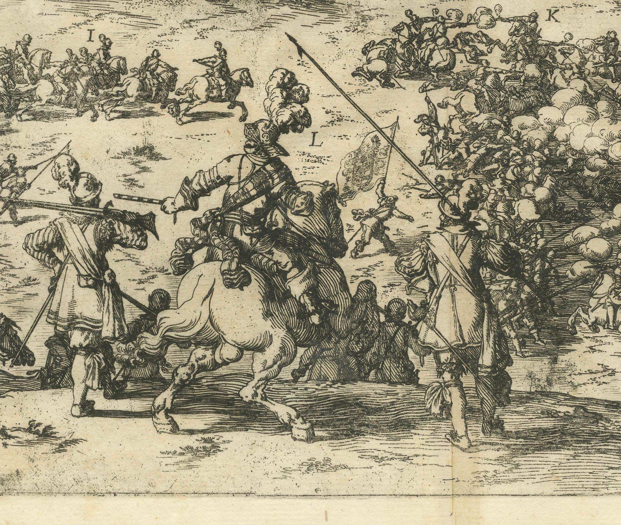 Old Engraving of The Battle of Bergen in Hainaut during the Eighty Years', 1632 In Good Condition For Sale In Langweer, NL