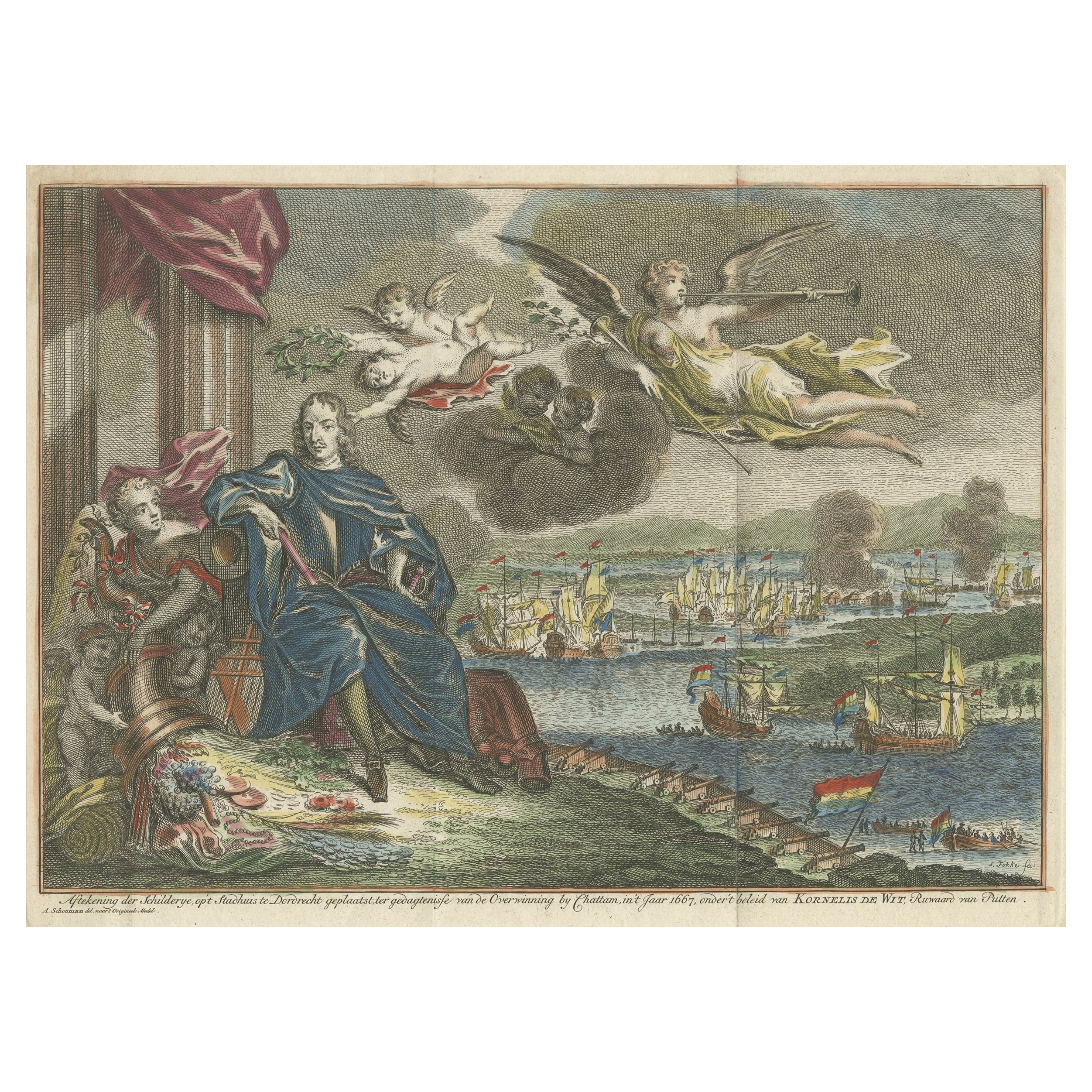 Old Engraving der Schlacht von Chatham oder Raid on Medway on the Thames, England