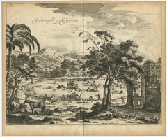 Old Engraving of The Catching of Horses on Jafnapatnam, Ceylon 'Sri Lanka', 1672