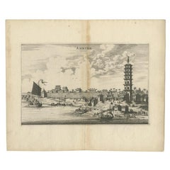Old Engraving of the Chinese City of Anhing, Nieuhof, 1666