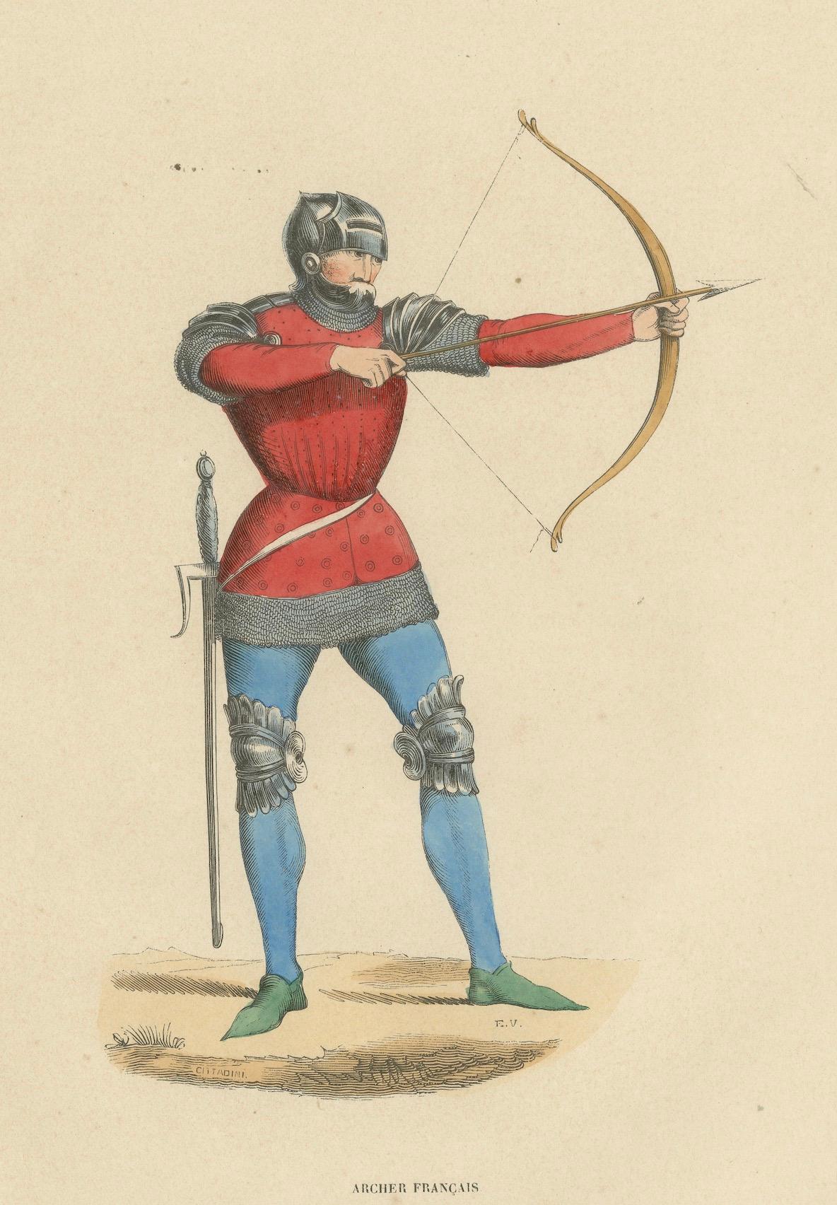 Paper Old Engraving of The French Archer: Precision and Readiness, 1847 For Sale