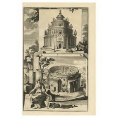 Incisione antica del Mausoleo di Augusto e dei suoi resti a Roma, Italia