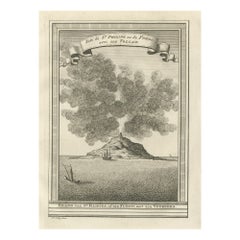 Old Engraving of Volcano Piton de la Fournaise on Reunion Island, c.1750
