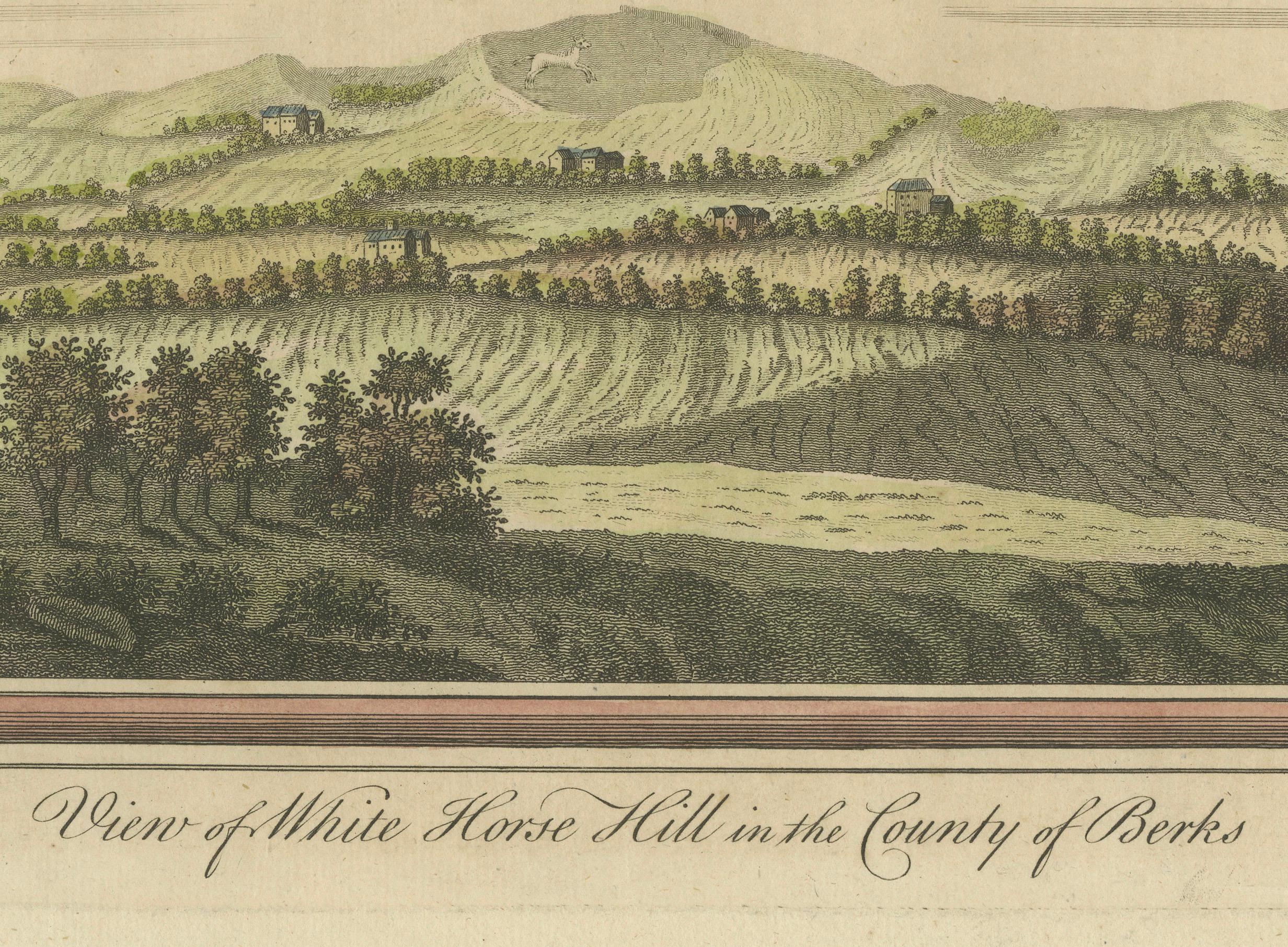 Engraved Old Engraving of White Horse Hill in the County of Berkshire, England, c1800 For Sale