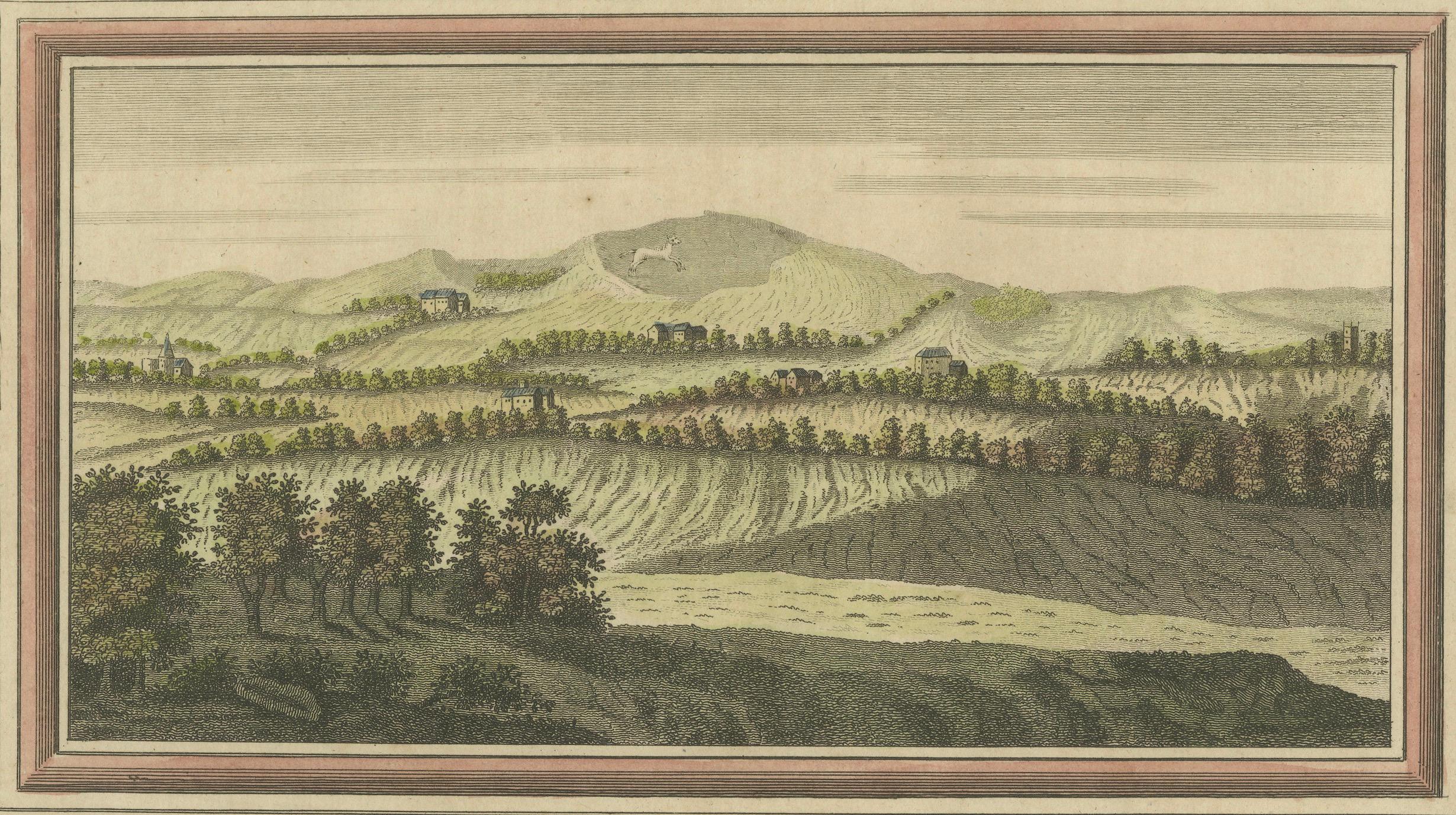 Early 19th Century Old Engraving of White Horse Hill in the County of Berkshire, England, c1800 For Sale