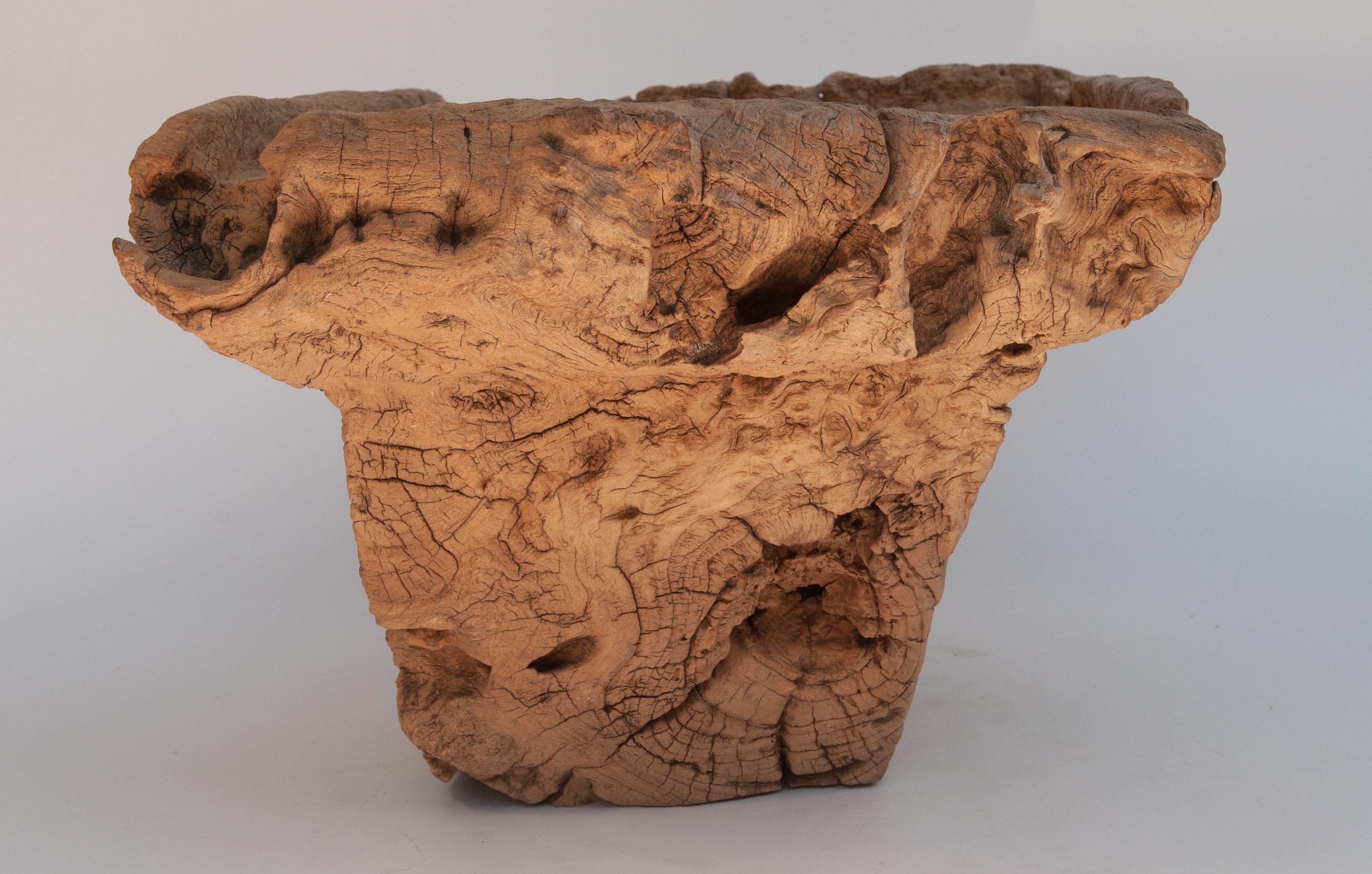 Old Eroded Teak Burlwood Mortar with Handle, North Thailand, Mid-20th Century 2