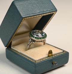 Anillo de Compromiso de Aguamarina Antiguo Euro. Halo de diamantes talla esmeralda con aguamarina de 5,30 quilates