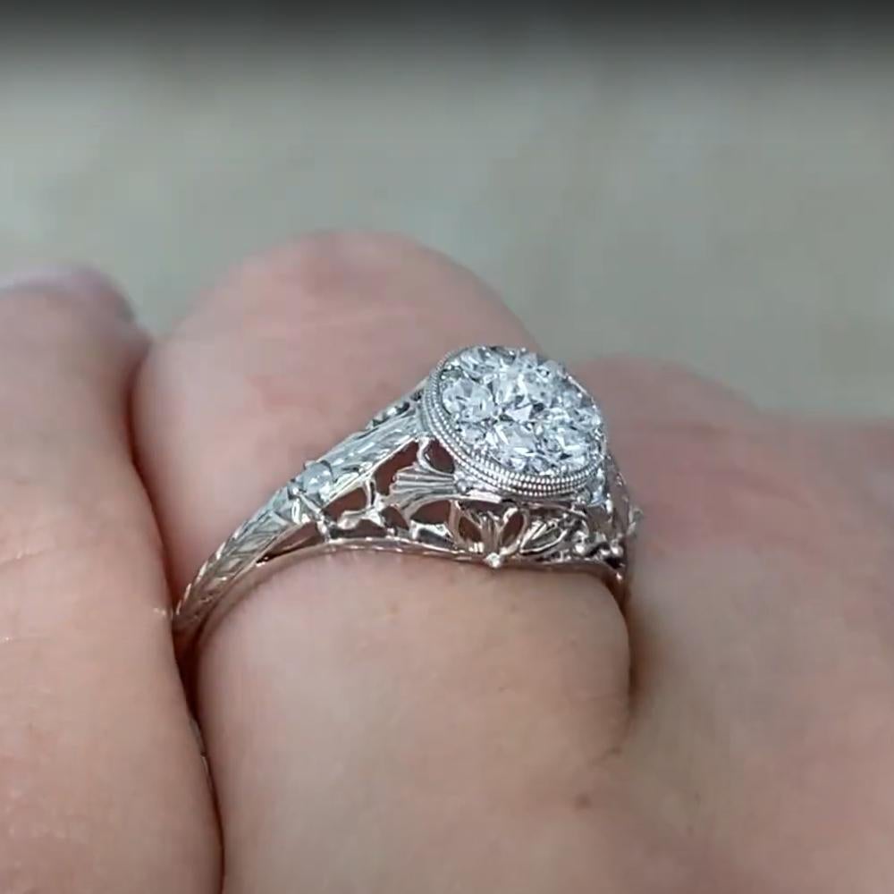 Anillo de compromiso en racimo de diamantes talla europea antigua (aprox. 0,20 quilates), platino Art Decó en venta