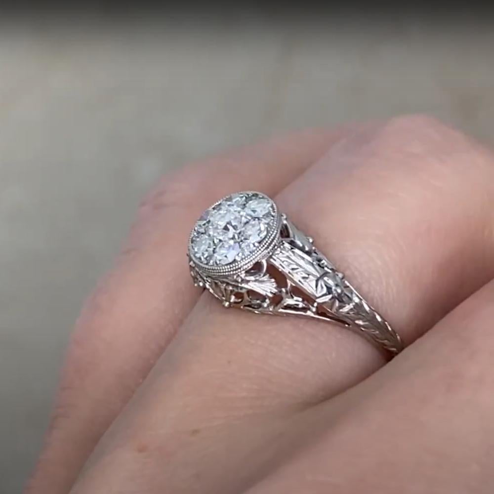 Anillo de compromiso en racimo de diamantes talla europea antigua (aprox. 0,20 quilates), platino Corte europeo antiguo en venta