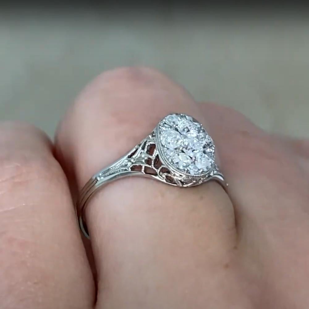 Art Deco Old Euro Cut Diamond (Approx. 0.30-Carats) Cluster Engagement Ring, Platinum For Sale
