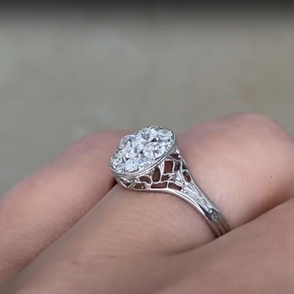 Old European Cut Old Euro Cut Diamond (Approx. 0.30-Carats) Cluster Engagement Ring, Platinum For Sale